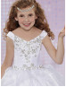 Off Shoulder Beaded Organza Tiered Wedding Flower Girl Dress